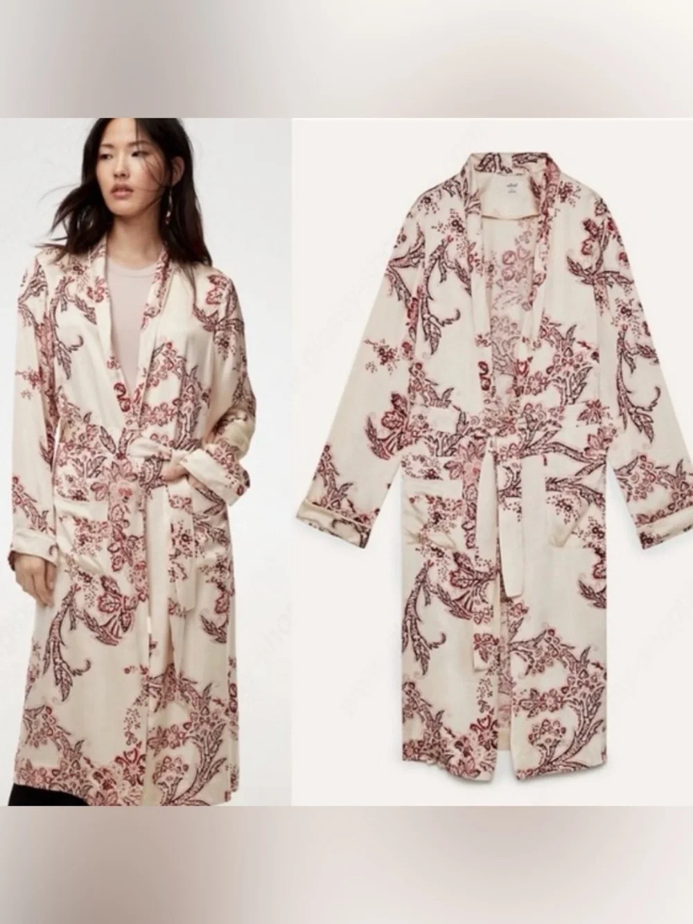 Aritzia Wilfred Pilier Jacket Robe kimono Floral Paisley Silk Luxury Size XS - Picture 4 of 13